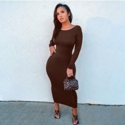  Sexy Pure Color Backless Women's Long Sleeve Dress