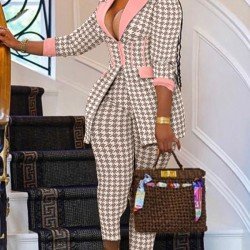 Houndstooth Stylish Matching 2 Piece Pant Sets For Women