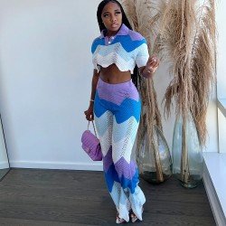 Color Blocking Cropped Top And Loose Trouser Sets Color Blocking Cropped Top And Loose Trouser Sets