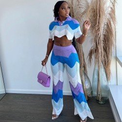 Color Blocking Cropped Top And Loose Trouser Sets Color Blocking Cropped Top And Loose Trouser Sets