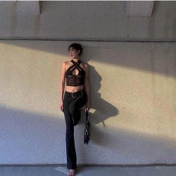 Sexy Black Sleeveless Crisscross Tops