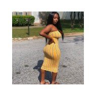  Sexy Backless Strapless Striped Women's Midi Skirt