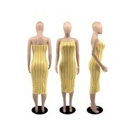  Sexy Backless Strapless Striped Women's Midi Skirt