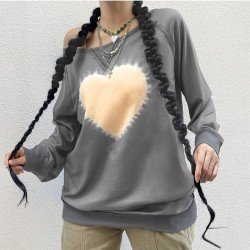  Casual Loose Heart Printing Slant Shoulder Women's Sweater