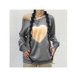  Casual Loose Heart Printing Slant Shoulder Women's Sweater