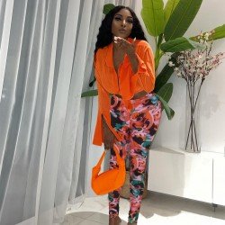 Printed Fall Matching 2 Piece Trouser Sets