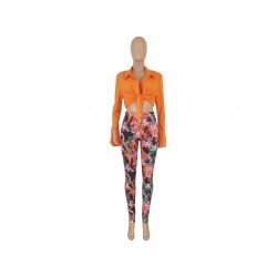 Printed Fall Matching 2 Piece Trouser Sets