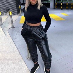 Fashion Versatile PU Pure Color Women's Pants  Fashion Versatile PU Pure Color Women's Pants