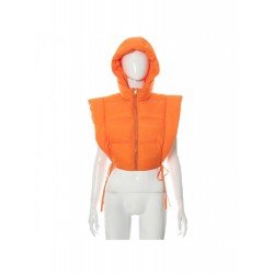 Designer Tie Wrap Solid Cropped Sleeveless Down Coats