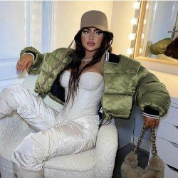 Winter Ladies Green Casual Short Down Coats