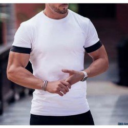 Casual Contrast Color Short Sleeve Tee Shirts For Men