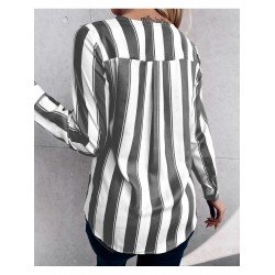 Casual Deep V-Neck Striped Women's Long Sleeve Shirt  Casual Deep V-Neck Striped Women's Long Sleeve Shirt