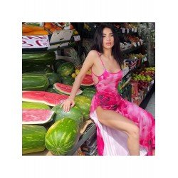 Casual Backless Printed Spaghetti Straps Slit Sleeveless Maxi Dress Casual Backless Printed Spaghetti Straps Slit Sleeveless Maxi Dress