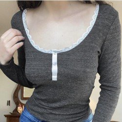 Fall Slim Fit Long Sleeve Scoop Neck Tops