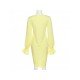  Pure Color V-Neck Drawstring Women's Dress