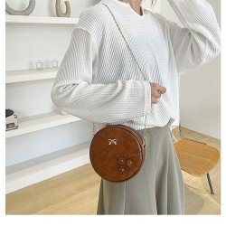  PU Pure Color Round Shoulder Bag