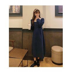 Pure Color Square Collar Women's Long Sleeve Dress  Pure Color Square Collar Women's Long Sleeve Dress