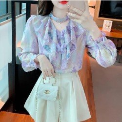  2024 Autumn French Bow Women's Long Sleeve Top