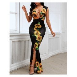 Summer V-Neck Split Hem Printing Women's Dress  Summer V-Neck Split Hem Printing Women's Dress