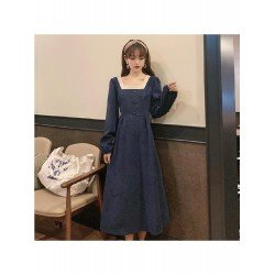 Pure Color Square Collar Women's Long Sleeve Dress  Pure Color Square Collar Women's Long Sleeve Dress