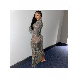 Hot Drilling Gauze Long Sleeve Maxi Dress Hot Drilling Gauze Long Sleeve Maxi Dress