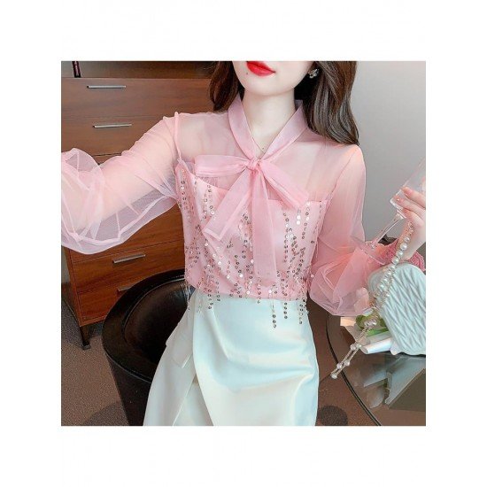  2024 Fall Bow Women's Chiffon Blouse Top