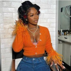  Pure Color Feathers Patchwork Women's Long Sleeve Sweaters