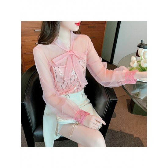  2024 Fall Bow Women's Chiffon Blouse Top