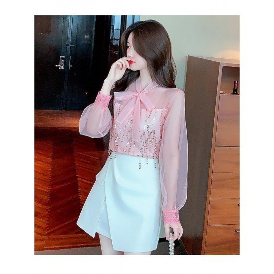  2024 Fall Bow Women's Chiffon Blouse Top