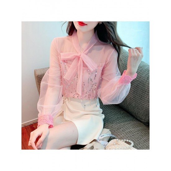  2024 Fall Bow Women's Chiffon Blouse Top