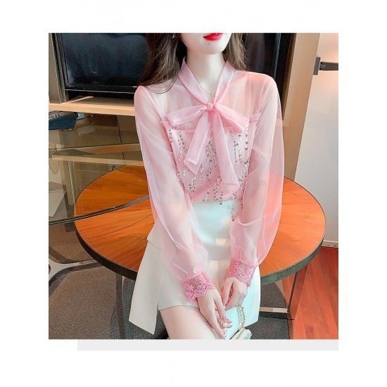  2024 Fall Bow Women's Chiffon Blouse Top