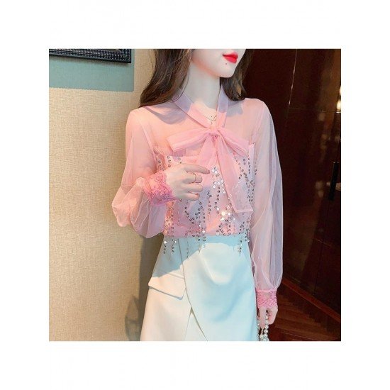  2024 Fall Bow Women's Chiffon Blouse Top