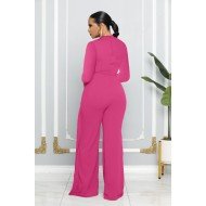 New Fashion Solid Long Sleeve Straight Leg Jumpsuits