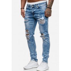 Fashion Pure Color Ripped Men's Denim Jeans  Fashion Pure Color Ripped Men's Denim Jeans