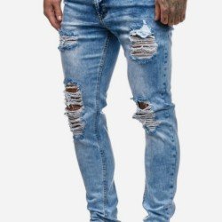 Fashion Pure Color Ripped Men's Denim Jeans