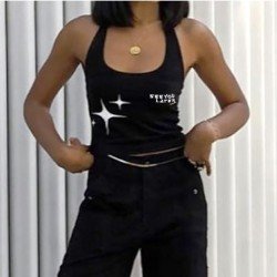 Sexy Summer Black Printed Halter Tank Tops