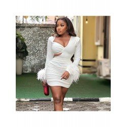 Patchwork Ruched Cut Out Long Sleeve Short Dress Patchwork Ruched Cut Out Long Sleeve Short Dress