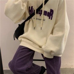 Loose Casual Letter Embroidery Hooded Sweater  Loose Casual Letter Embroidery Hooded Sweater