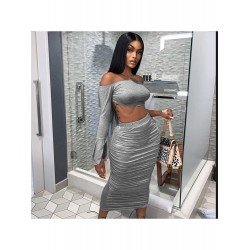 Ruched Matching Cropped Top And Skirt Sets  Ruched Matching Cropped Top And Skirt Sets