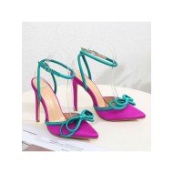  PU Satin Bow Contrast Color Women's High Heels