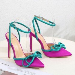  PU Satin Bow Contrast Color Women's High Heels