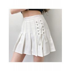 Trendy Tie Wrap Solid White Pleated Short Skirts Trendy Tie Wrap Solid White Pleated Short Skirts