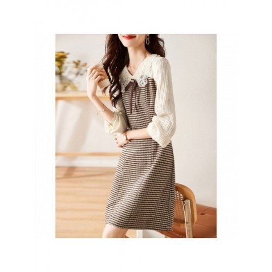  2024 Fall Plaid Patchwork Women's Dress
