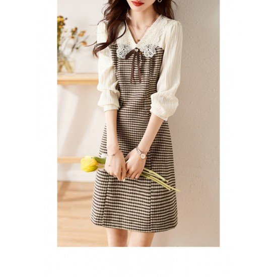  2024 Fall Plaid Patchwork Women's Dress