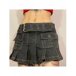 Y2K Style Pleated Mini Denim Skirts Y2K Style Pleated Mini Denim Skirts