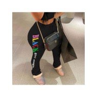 Sports Black Letter Printed Flare Trousers