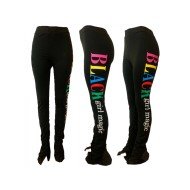 Sports Black Letter Printed Flare Trousers