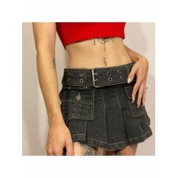 Y2K Style Pleated Mini Denim Skirts Y2K Style Pleated Mini Denim Skirts