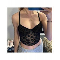 Sexy Star Patchwork Black Cropped Camisole Tops  Sexy Star Patchwork Black Cropped Camisole Tops