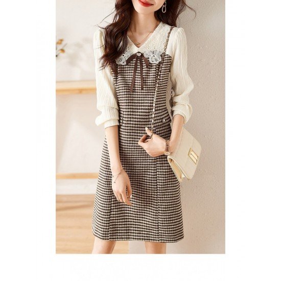  2024 Fall Plaid Patchwork Women's Dress
